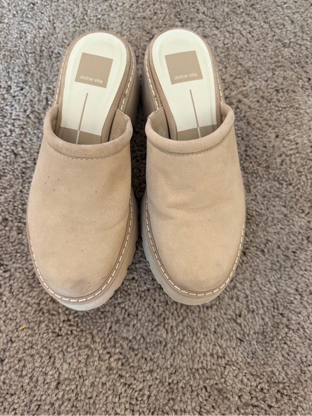 Dolce Vita Beige Suede Platform Clog Mules